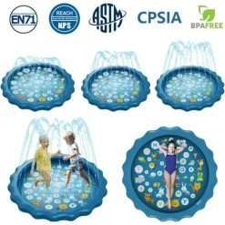 OSQI Tapis De Jeu à Eau Saupoudrée Et éclaboussée, 170 Cm/68 Pouces Bleu Durable Gonflable Portable Pour Enfants, Pataugeoire Antidérapante Pour Jardin Extérieur Et Plage Pour Enfants Tout-petits,B -Piscine Soldes Boutique 65503889 3