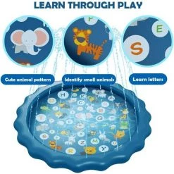 OSQI Tapis De Jeu à Eau Saupoudrée Et éclaboussée, 170 Cm/68 Pouces Bleu Durable Gonflable Portable Pour Enfants, Pataugeoire Antidérapante Pour Jardin Extérieur Et Plage Pour Enfants Tout-petits,B -Piscine Soldes Boutique 65503889 5