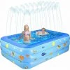 MERéTéET Piscine Gonflable Enfant, Rectangulaire 210*135*55cm, Pataugeoire Pour Jardin Et Extérieur, Autoportante Gonflable Famille