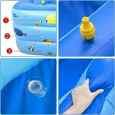 MERéTéET Piscine Gonflable Enfant, Rectangulaire 210*135*55cm, Pataugeoire Pour Jardin Et Extérieur, Autoportante Gonflable Famille 4 MERéTéET Piscine Gonflable Enfant, Rectangulaire 210*135*55cm, Pataugeoire Pour Jardin Et Extérieur, Autoportante Gonflable Famille – Image 2