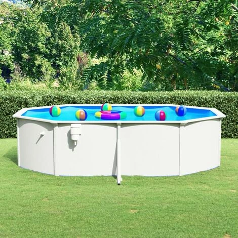 TRUE DEAL Piscine Ovale Avec Parois En Acier 490x360x120 Cm Blanc 3 TRUE DEAL Piscine Ovale Avec Parois En Acier 490x360x120 Cm Blanc