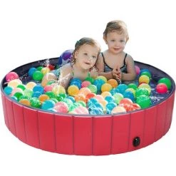 KARTOKNER Piscine Pour Chien, Baignoire Pour Chiens Pliable En PVC, Piscine Enfant, Résistant à L'usure, Antidérapant Pour Jardin, Patio, Salle De Bain, Extérieur Ou Intérieur, 120*30cm, Rouge