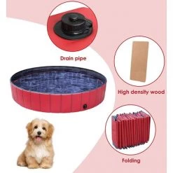 KARTOKNER Piscine Pour Chien, Baignoire Pour Chiens Pliable En PVC, Piscine Enfant, Résistant à L'usure, Antidérapant Pour Jardin, Patio, Salle De Bain, Extérieur Ou Intérieur, 120*30cm, Rouge -Piscine Soldes Boutique 67453363 5