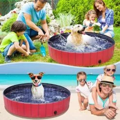 KARTOKNER Piscine Pour Chien, Baignoire Pour Chiens Pliable En PVC, Piscine Enfant, Résistant à L'usure, Antidérapant Pour Jardin, Patio, Salle De Bain, Extérieur Ou Intérieur, 80×20cm, Rouge -Piscine Soldes Boutique 67453395 2