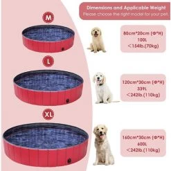 KARTOKNER Piscine Pour Chien, Baignoire Pour Chiens Pliable En PVC, Piscine Enfant, Résistant à L'usure, Antidérapant Pour Jardin, Patio, Salle De Bain, Extérieur Ou Intérieur, 80×20cm, Rouge -Piscine Soldes Boutique 67453395 3