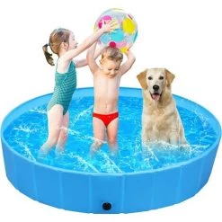 KARTOKNER Piscine Pour Chien, Baignoire Pour Chiens Pliable En PVC, Piscine Enfant, Résistant à L'usure, Antidérapant Pour Jardin, Patio, Salle De Bain, Extérieur Ou Intérieur, 80×20cm, Bleu