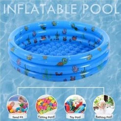 KARTOKNER Piscine Gonflable Enfant Pataugeoire Ronde Ocean Life Épaissi Piscine Gonflable Familiale Pour Le Jardin Pour Enfants Adultes Familles 3 Boudins Diamètre 100*35 Cm, Blue -Piscine Soldes Boutique 67454459 3