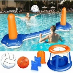Cisea Ensemble De Volleyball Gonflable, Jeux Piscine Aire Enfant Exterieur Filet De Volleyball Et Panier De Basket Jeux D'adresse Flotant Avec Balles