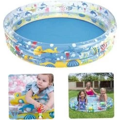GRID COOL Piscine Gonflable Portable Ronde 3 Anneaux Piscine Pour Enfants, Piscine De Loisirs Pliable -Piscine Soldes Boutique 67917035 3