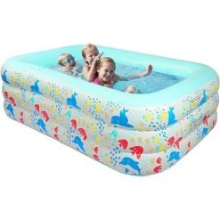 GRID COOL Piscine Gonflable, Piscine Rectangulaire Enfant Piscines Familiales De Grande Taille,Piscine Enfant Du Centre De Natation, Piscine Gonflable Adulte Piscine Autoportée Rectangulaire 210cm*140cm*60cm