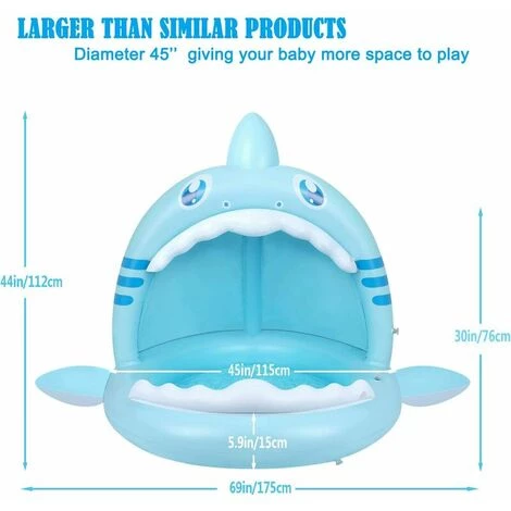 Cisea Piscine Enfant Piscine Pour Bébé, Piscine Shark Splash Pour Tout-petits Avec Auvent, Pataugeoire Gonflable Portable Pour Enfants Avec Arroseur D'eau, Centre De Jeu Aquatique Intérieur Et Extérieur Pour Enfants 4 Cisea Piscine Enfant Piscine Pour Bébé, Piscine Shark Splash Pour Tout-petits Avec Auvent, Pataugeoire Gonflable Portable Pour Enfants Avec Arroseur D'eau, Centre De Jeu Aquatique Intérieur Et Extérieur Pour Enfants – Image 2