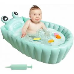 GRID COOL Piscine Enfant Baignoire Gonflable Verte Pour Bébé Mini Piscine De Voyage Pliable Portable Aide Les Nourrissons à La Baignoire Pour Tout-petits Baignoire De Voyage Antidérapante Avec Pompe à Air