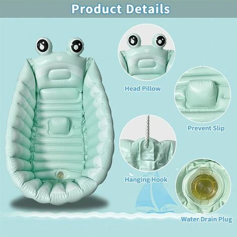 GRID COOL Piscine Enfant Baignoire Gonflable Verte Pour Bébé Mini Piscine De Voyage Pliable Portable Aide Les Nourrissons à La Baignoire Pour Tout-petits Baignoire De Voyage Antidérapante Avec Pompe à Air 5 GRID COOL Piscine Enfant Baignoire Gonflable Verte Pour Bébé Mini Piscine De Voyage Pliable Portable Aide Les Nourrissons à La Baignoire Pour Tout-petits Baignoire De Voyage Antidérapante Avec Pompe à Air – Image 3