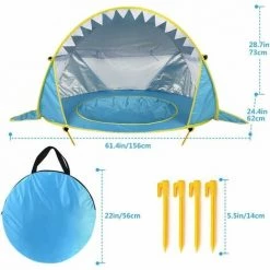 GRID COOL Piscine Enfant Tente De Plage Pour Bébé Blue-Pop Up Avec Piscine, Tente Abri Solaire Requin Portable Avec Protection UPF UV 50+ Pour Tout-petit âgé De 3 à 72 Mois -Piscine Soldes Boutique 68589360 3