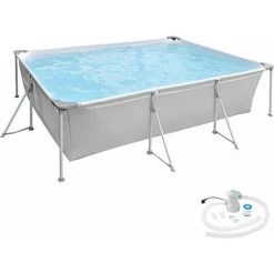 TECTAKE Piscine Hors Sol Tubulaire Rectangulaire En Kit Structure Acier Pompe Filtration Incluse 3,75 M X 2,82 M X 0,7 M - Gris