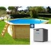 HABITAT ET JARDIN Piscine Bois " Hawai " - 4.10 X 1.18 M + Mini Pompe à Chaleur 3.5kW - Métal - Gris